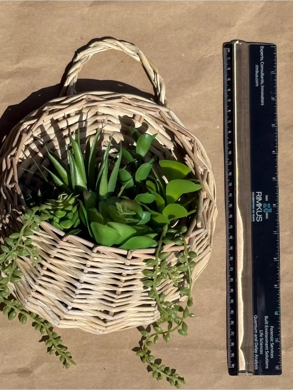 Woven Rattan Wall Basket with Green Artificial Succulents